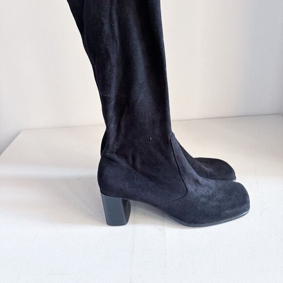 Vintage Franco Sarto Black Sock Pull on Square Toe Boot Heels 8M - Picture 1 of 15